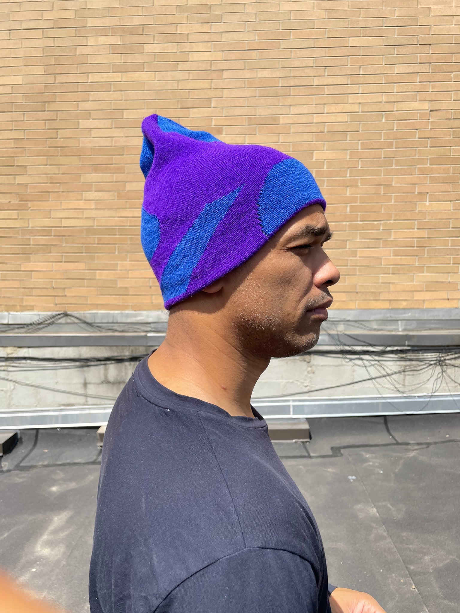 blue and purple beanie