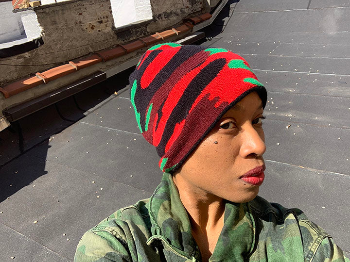 https://soulbeanie.com. People Camo Beanie.  A perfect blend of reds, black and green.  All seasons beanie.Camouflage.100% Soft Acrylic Imported